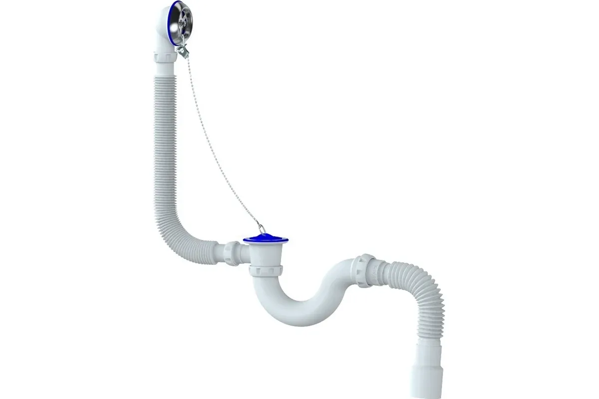 Сифон для ванны 40x40 с гофрой 40/50, нерж. накладка, пробка Unicorn S32